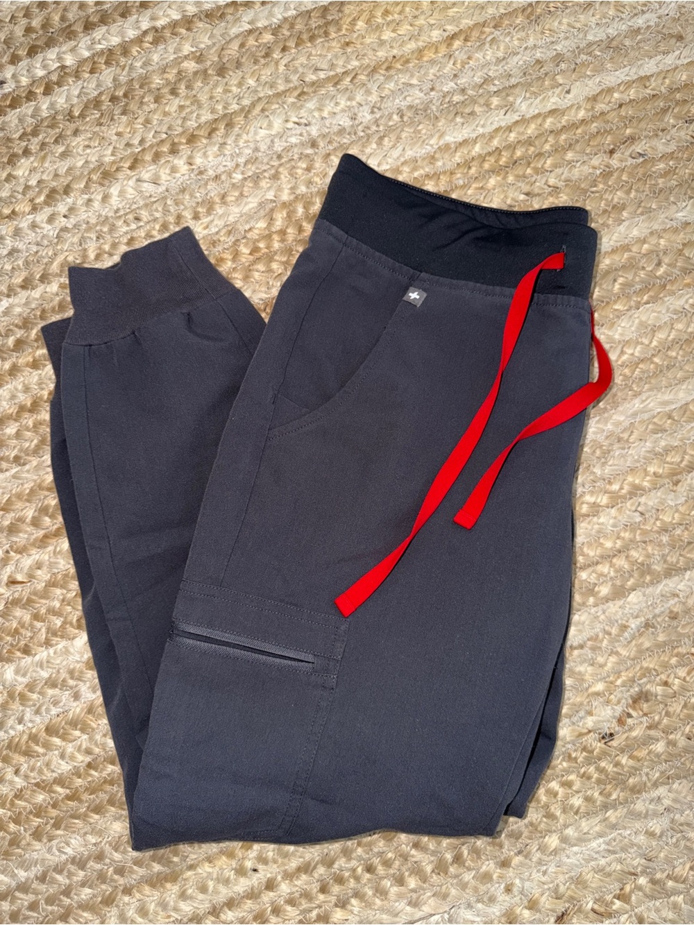 FIGS Charcoal Jogger Scrub Pants with Red Drawstring